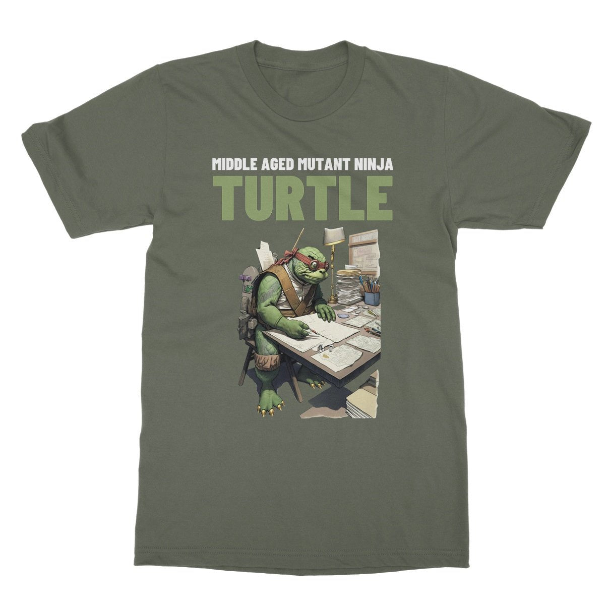 Middle Aged Mutant Ninja Turtle T-Shirt - Military Green - Funny T-Shirt