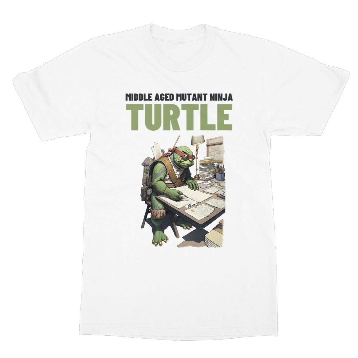 Middle Aged Mutant Ninja Turtle T-Shirt - White - Funny T-Shirt