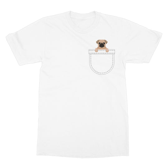 pug in pocket t shirt white